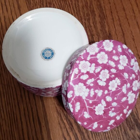 I.W. RICE 2 Piece FUCHSIA Fine Porcelain Trinket Box Cherry Blossom - Picture 3 of 4